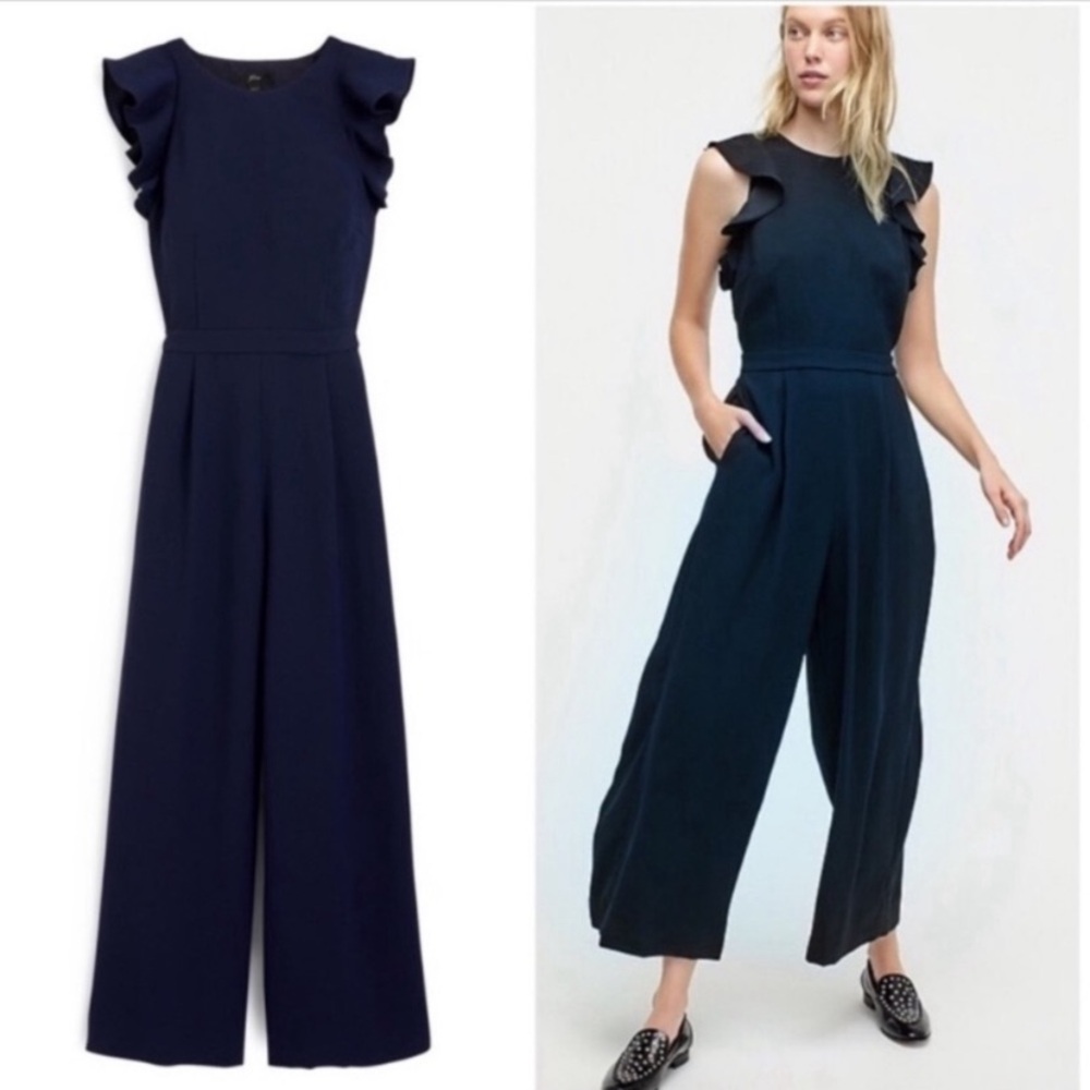 J. Crew Ruffle Drapey Wrap Open Back Wide Leg Jumpsuit size 0